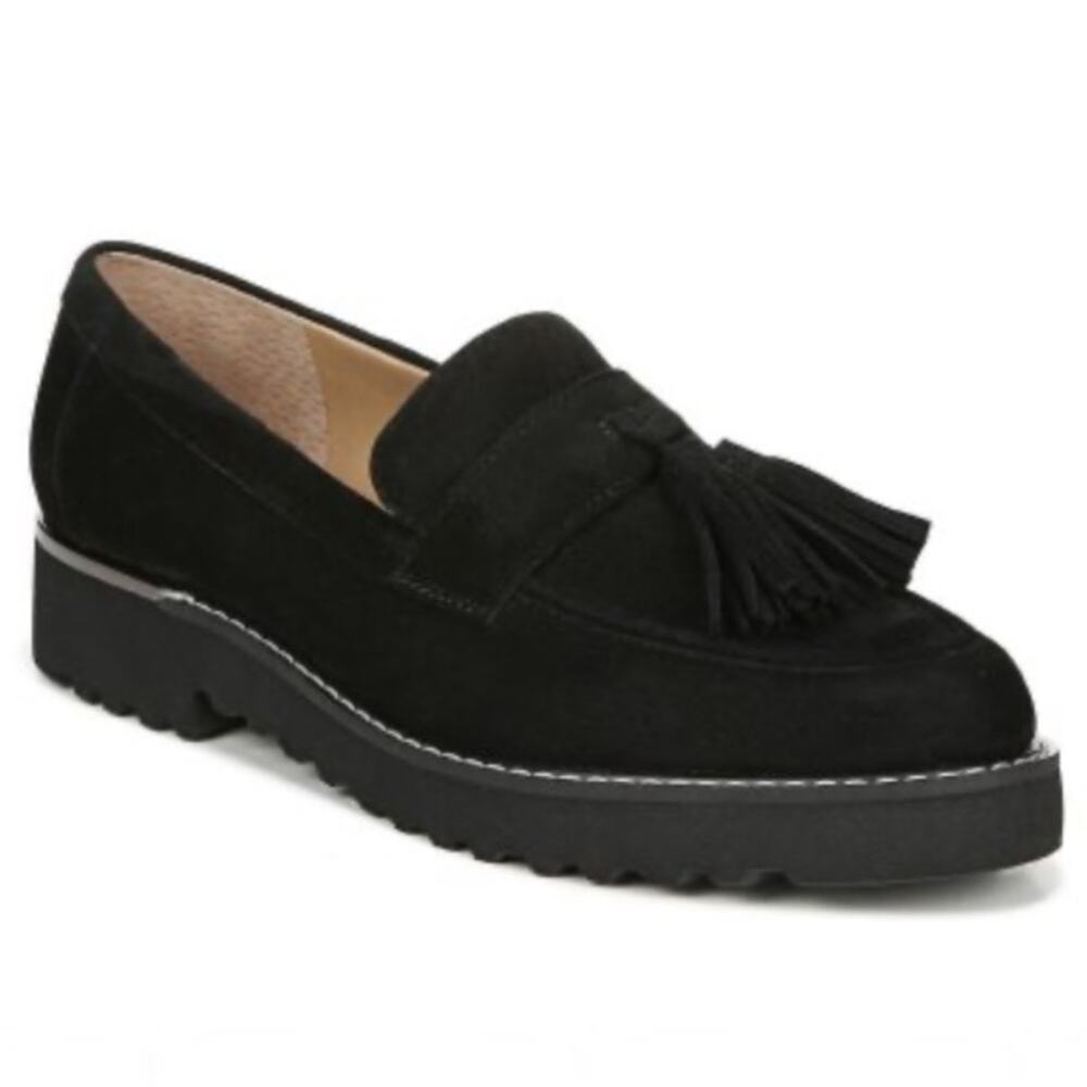 FRANCO SARTO Carolynn Lug Sole Loafers Black Suede Women’s